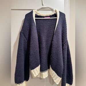 Edikted Navy and Cream Knit Cardigan